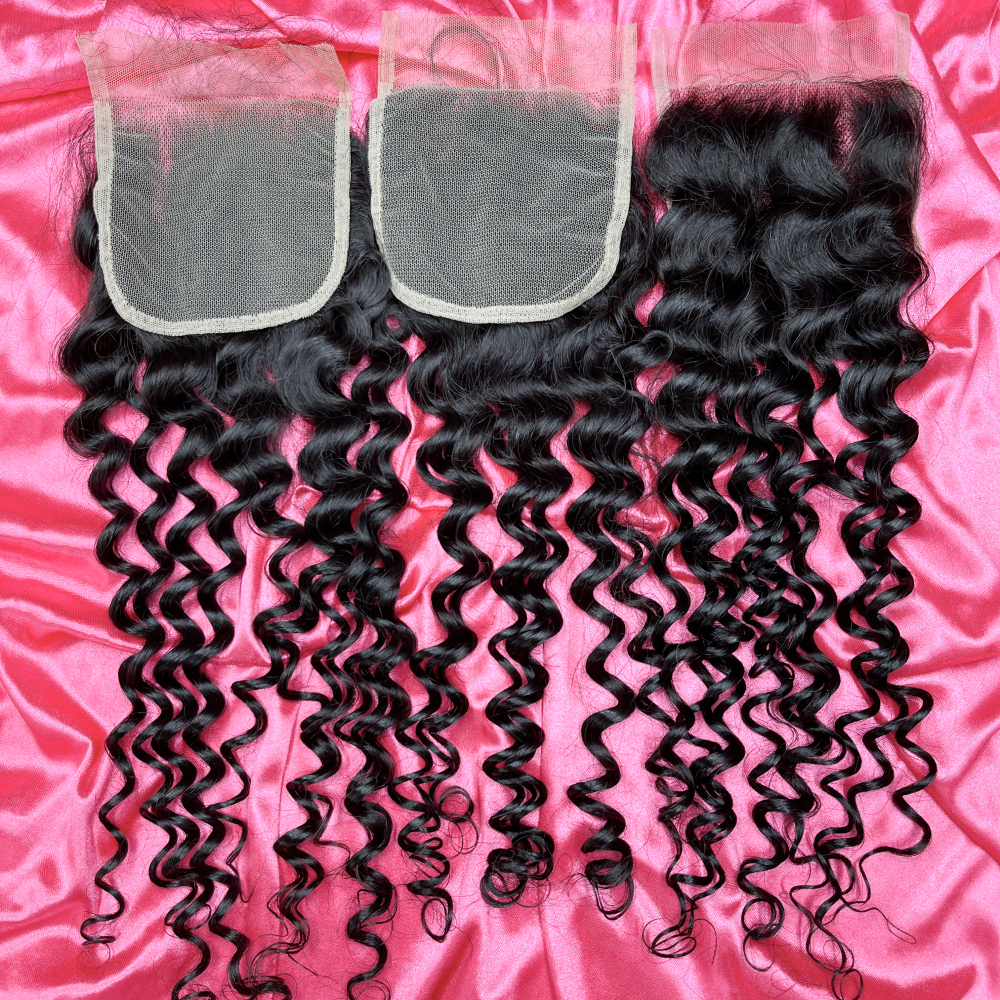 Dima Deep Wave Transparent Closure 5x5 Free Part 100% Brazilian Human Hair