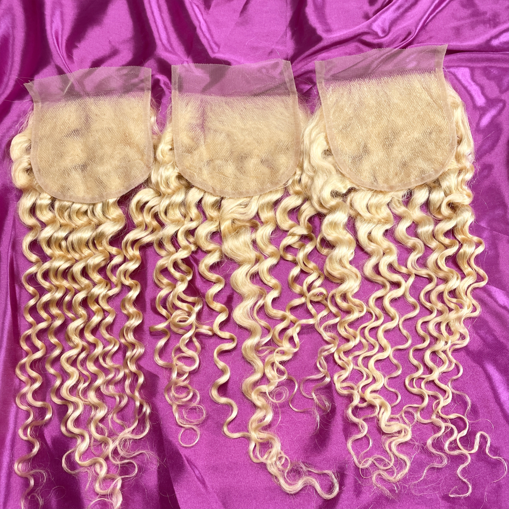 Dima Deep Wave Brazilian Virgin Remy Human Hair 613 Blonde 4x4 Transparent Lace Closure