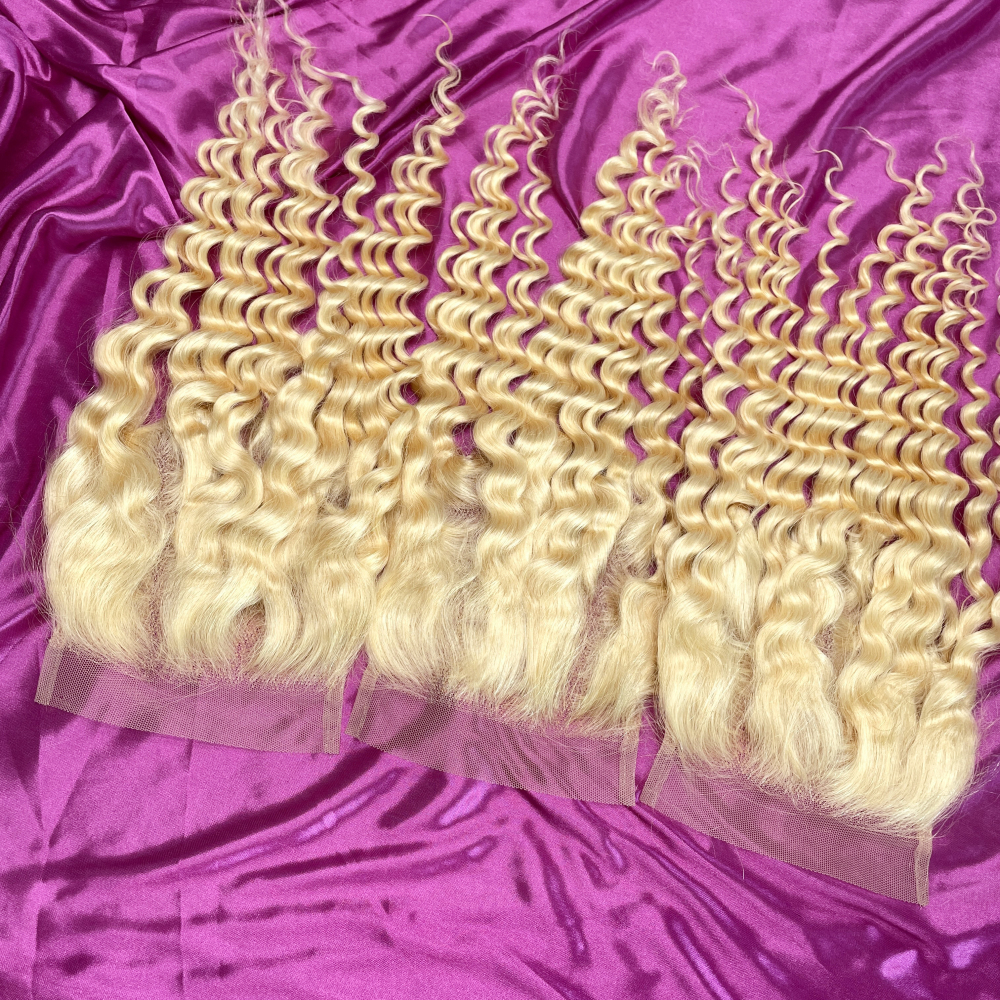 Dima 613 Blonde Deep Wave Brazilian Virgin Human Hair 5x5 Transparent Lace Closure