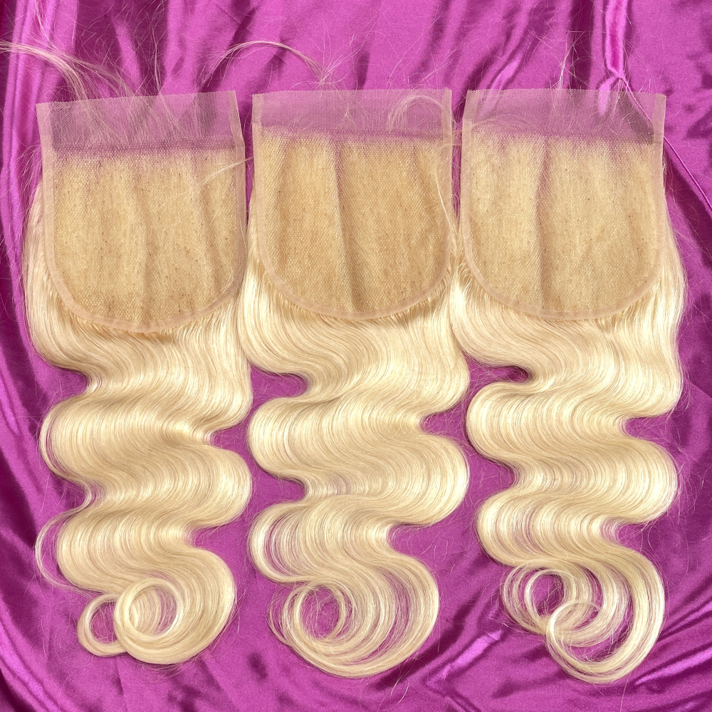 Dima 613 Blonde Color Body Wave Virgin Human Hair 5x5 Transparent Lace Closure