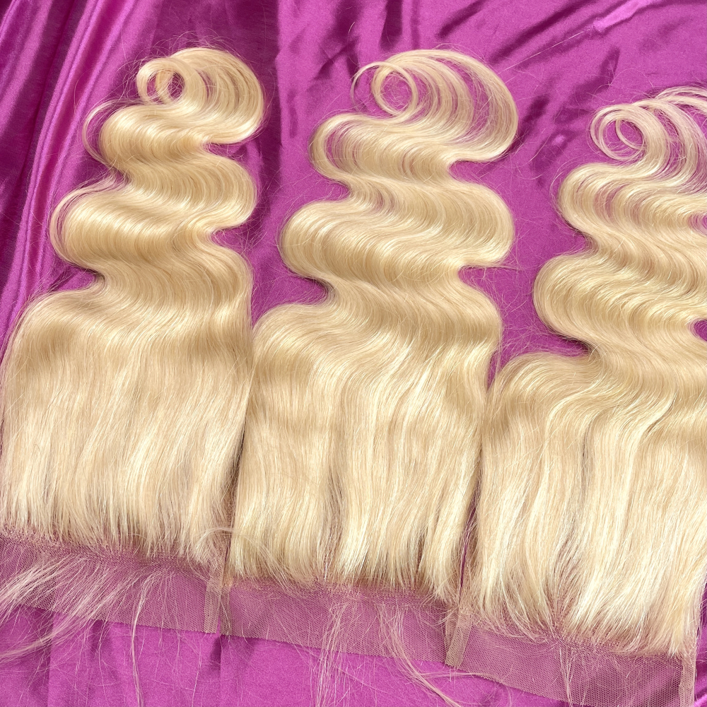 Dima 613 Blonde Color Body Wave Virgin Human Hair 5x5 Transparent Lace Closure