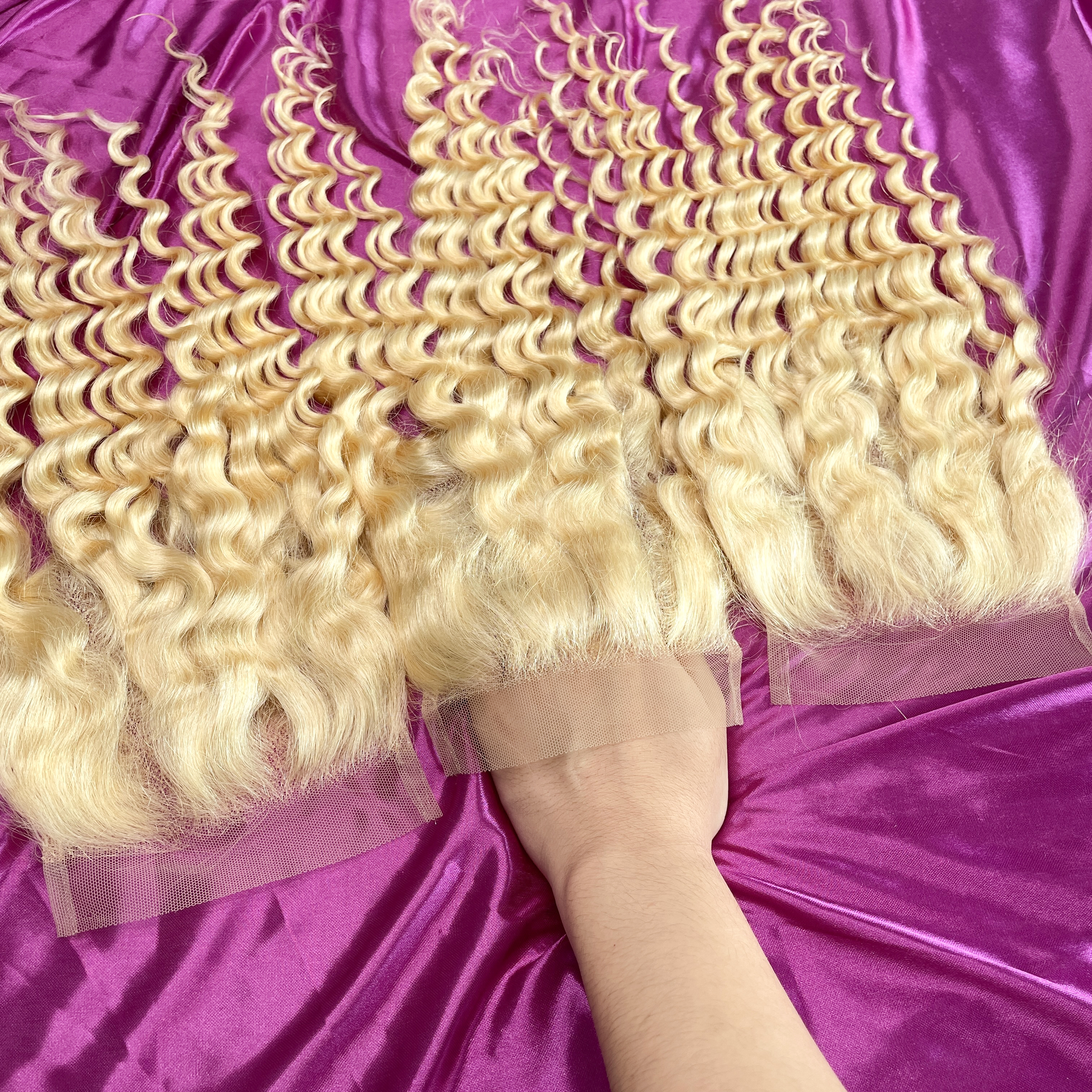 Dima 613 Blonde Deep Wave Brazilian Virgin Human Hair 5x5 Transparent Lace Closure