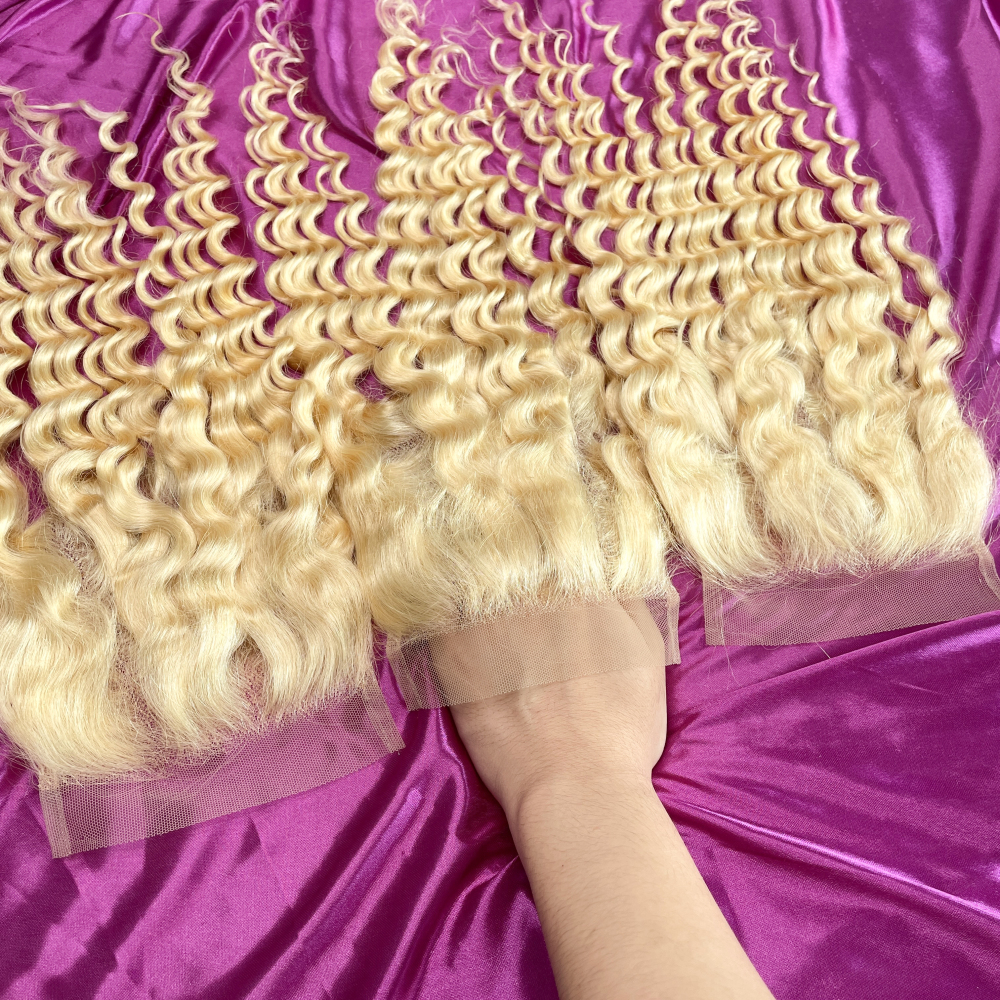 Dima 613 Blonde Deep Wave Brazilian Virgin Human Hair 5x5 Transparent Lace Closure