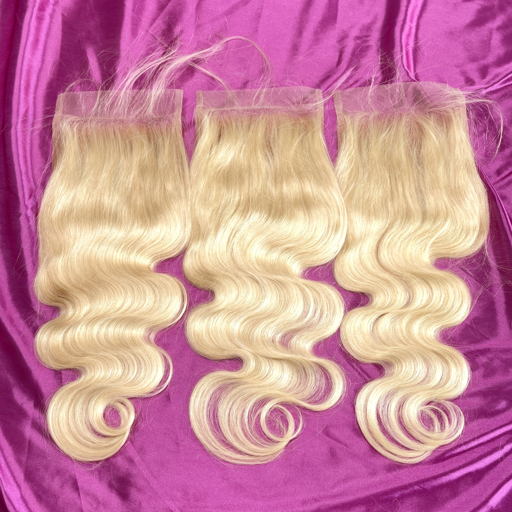 Dima 613 Blonde Color Body Wave Virgin Human Hair 5x5 Transparent Lace Closure