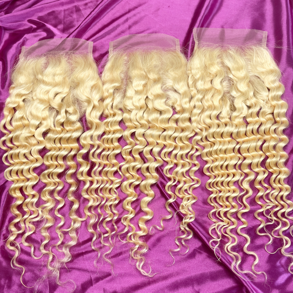 Dima 613 Blonde Deep Wave Brazilian Virgin Human Hair 5x5 Transparent Lace Closure