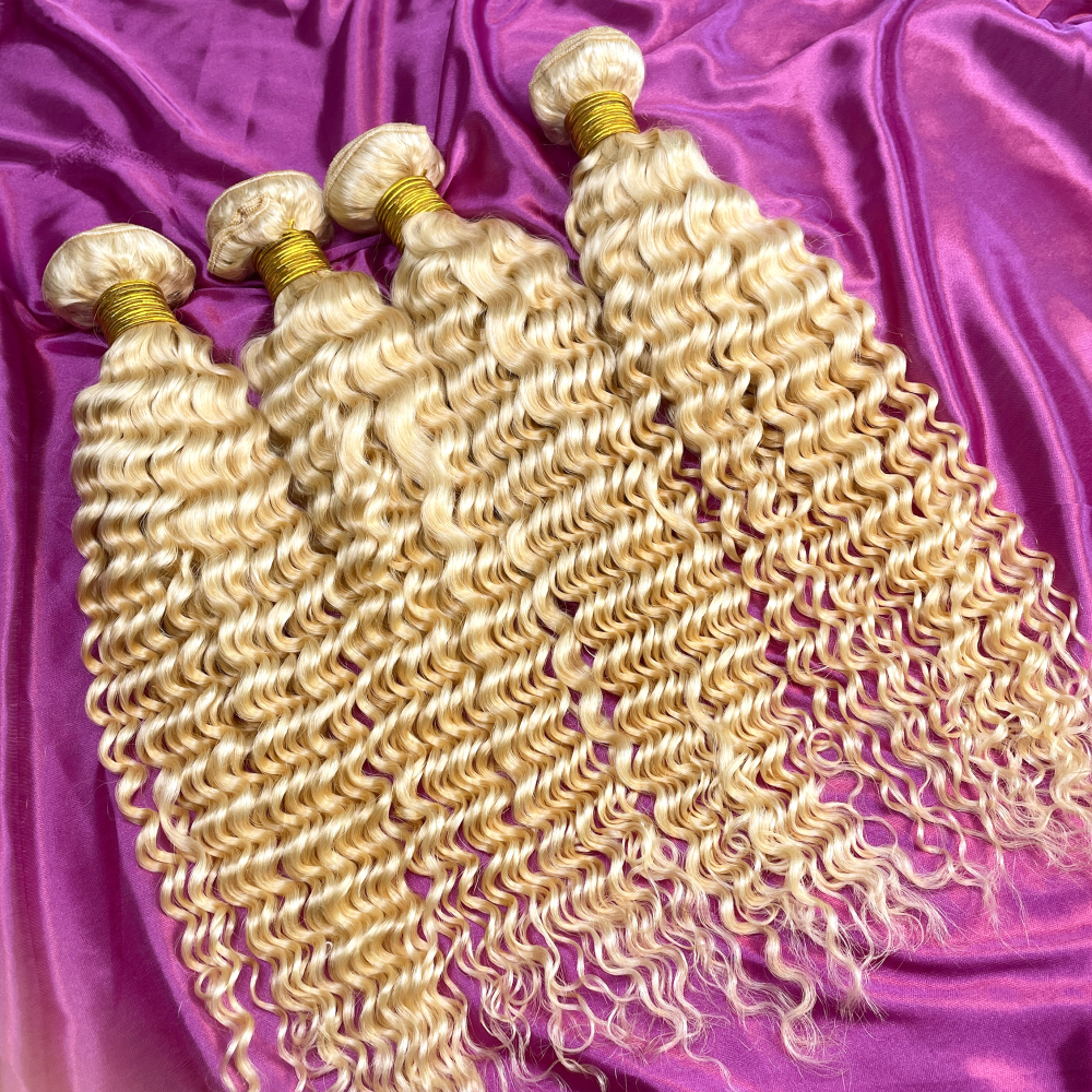 Dima 613 Blonde Brazilian Hair Bundle Deep Wave Weave Remy Human Hair Weft 28 30Inch