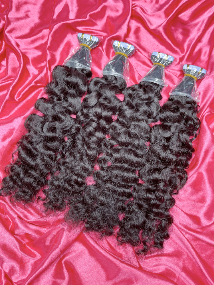 Dima Hair Natural Color Burmese Curly Raw Hair Tape In Hair Extension 20 Pcs