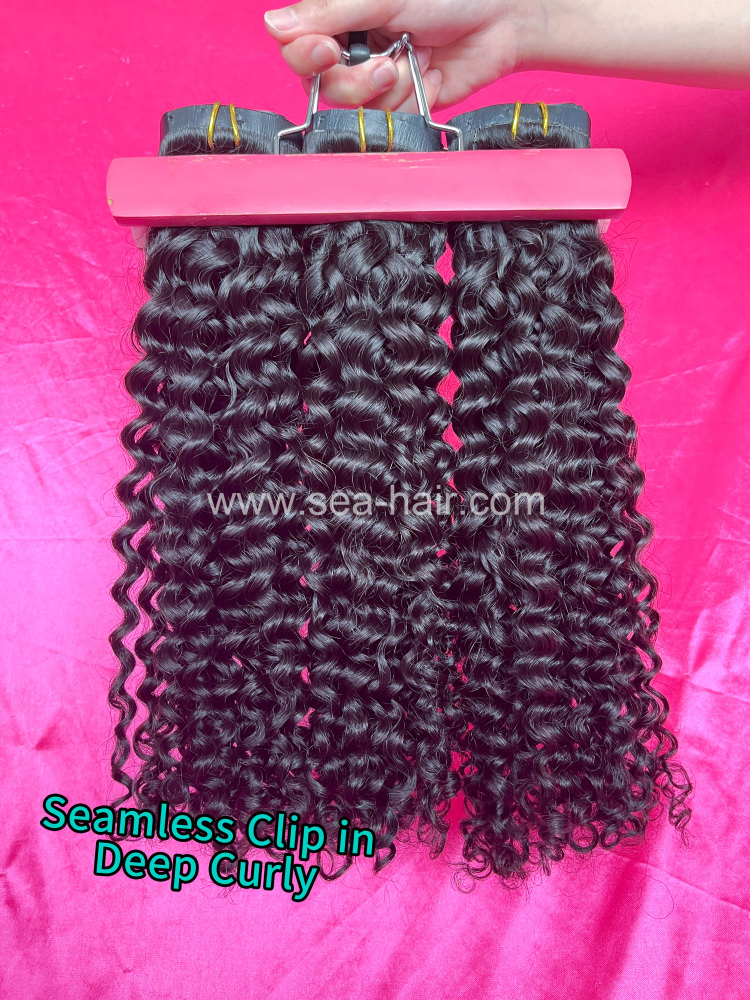SEA Hair Seamless Clip-In Hair Deep Curly Extensions 7Pcs/Set Single/3/4 Bundles Deals