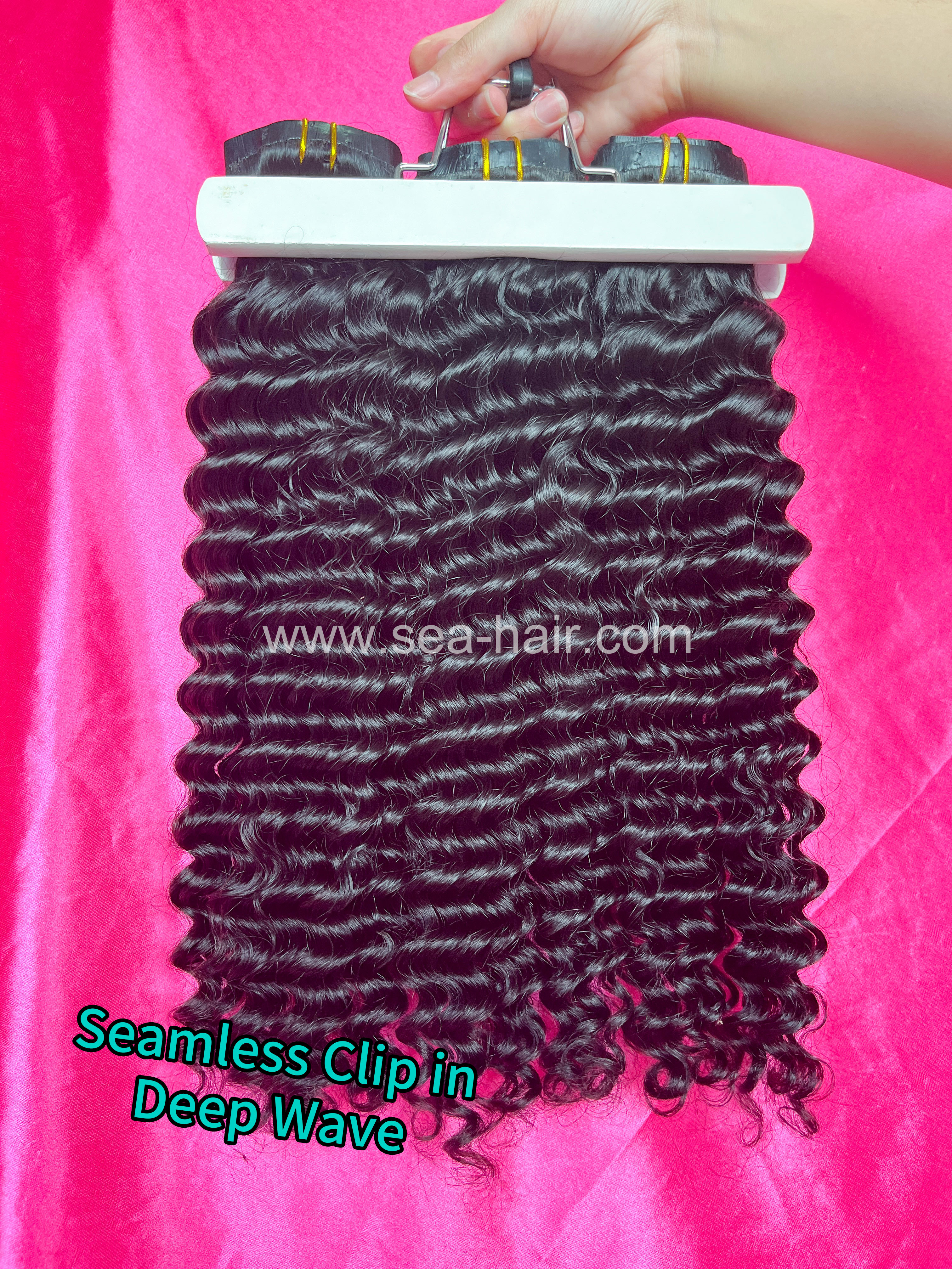 SEA Hair Seamless Clip-In Hair Deep Wave Extensions 7Pcs/Set Single/3/4 Bundles Deals