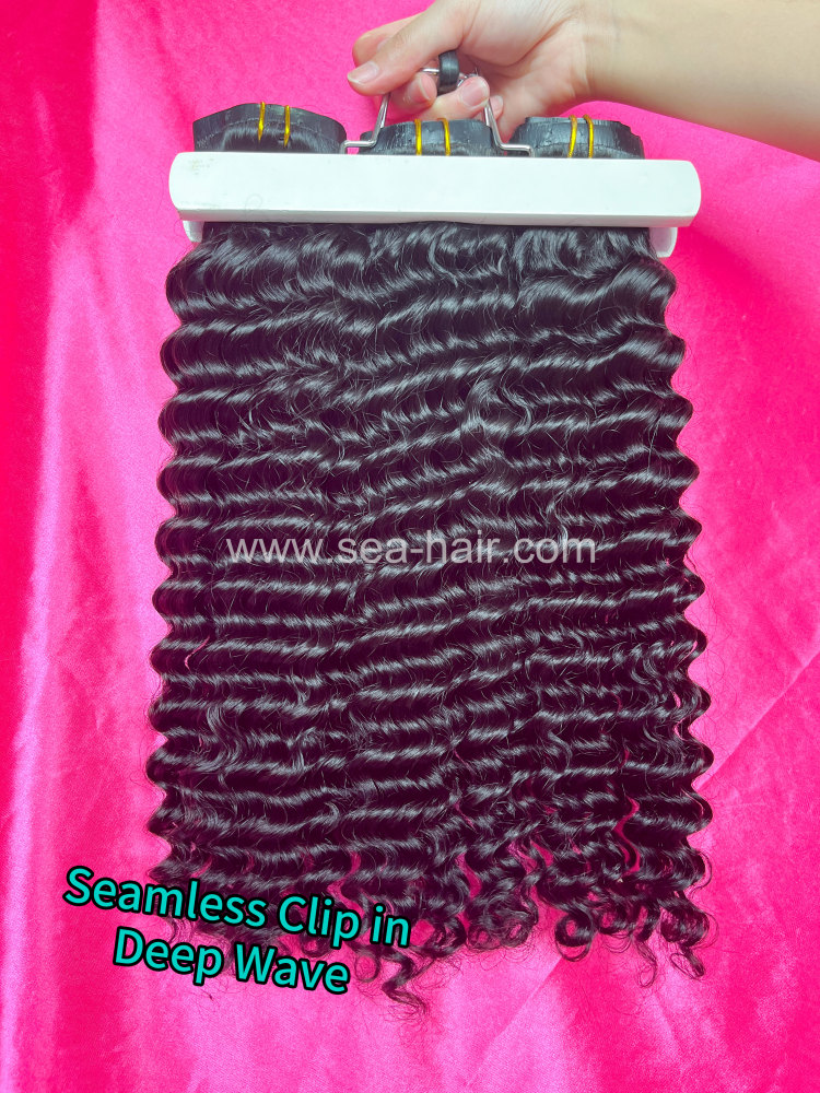 SEA Hair Seamless Clip-In Hair Deep Wave Extensions 7Pcs/Set Single/3/4 Bundles Deals