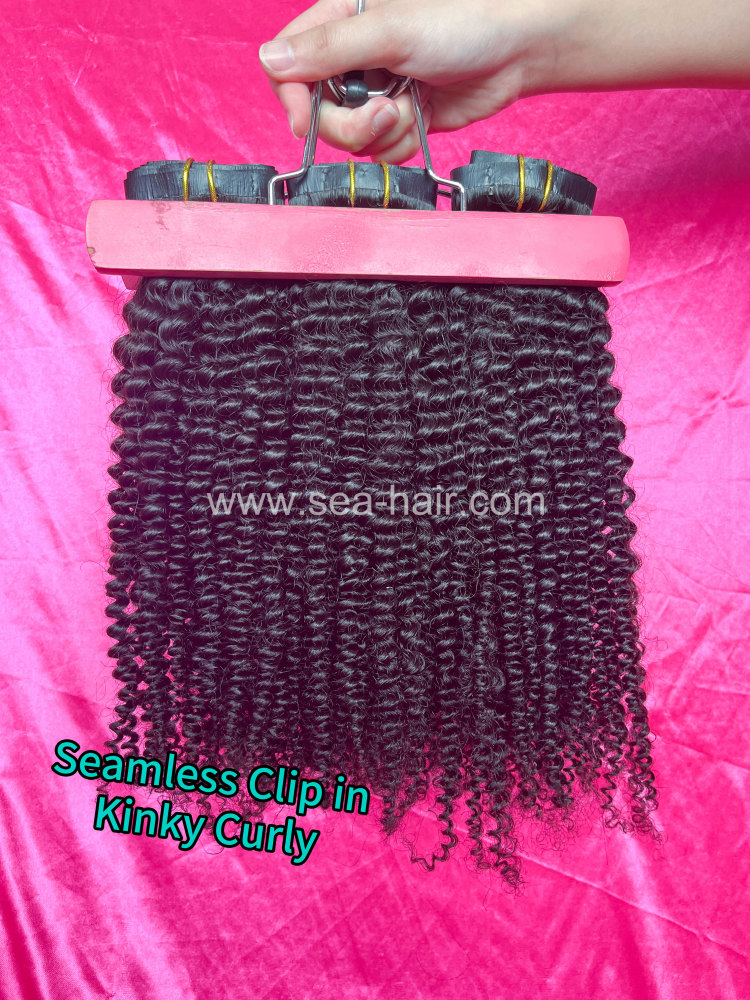 SEA Hair Kinky Curly Seamless Clip-In Hair Extensions 7Pcs/Set Single/3/4 Bundles Deals