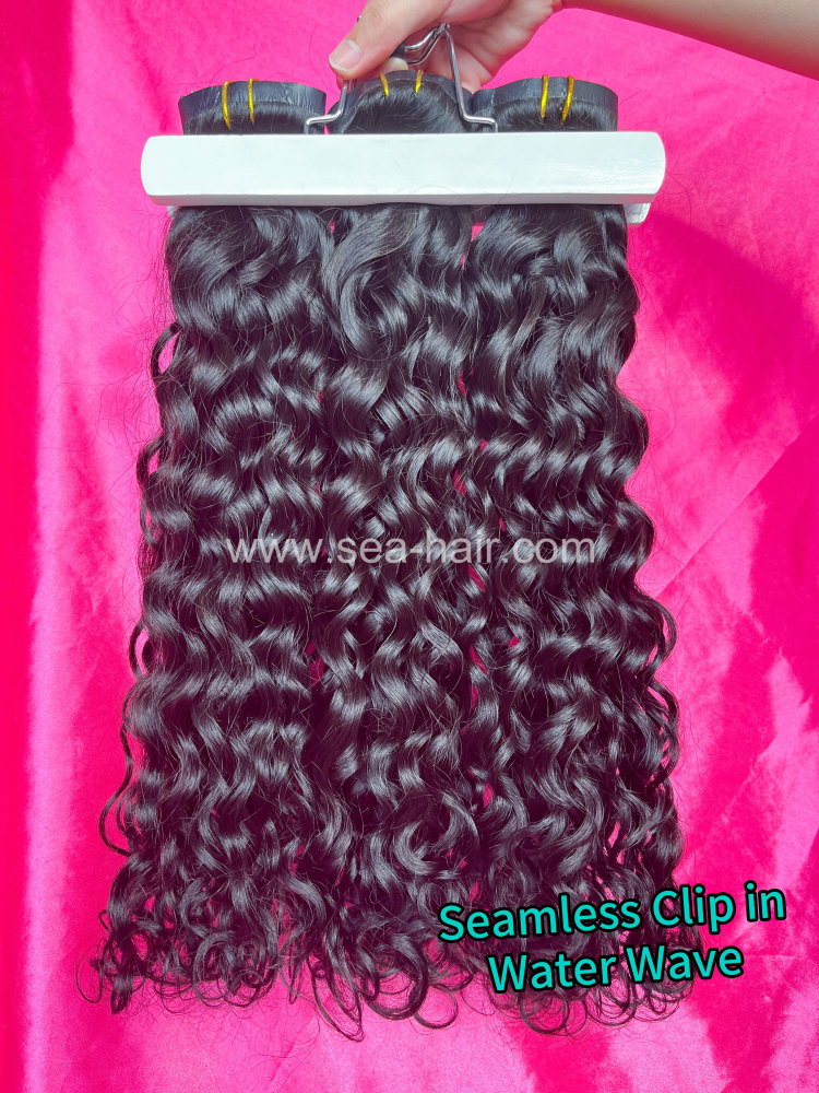 SEA Hair Seamless Clip-In Hair Extensions Water Wave 7Pcs/Set Single/3/4 Bundles Deals