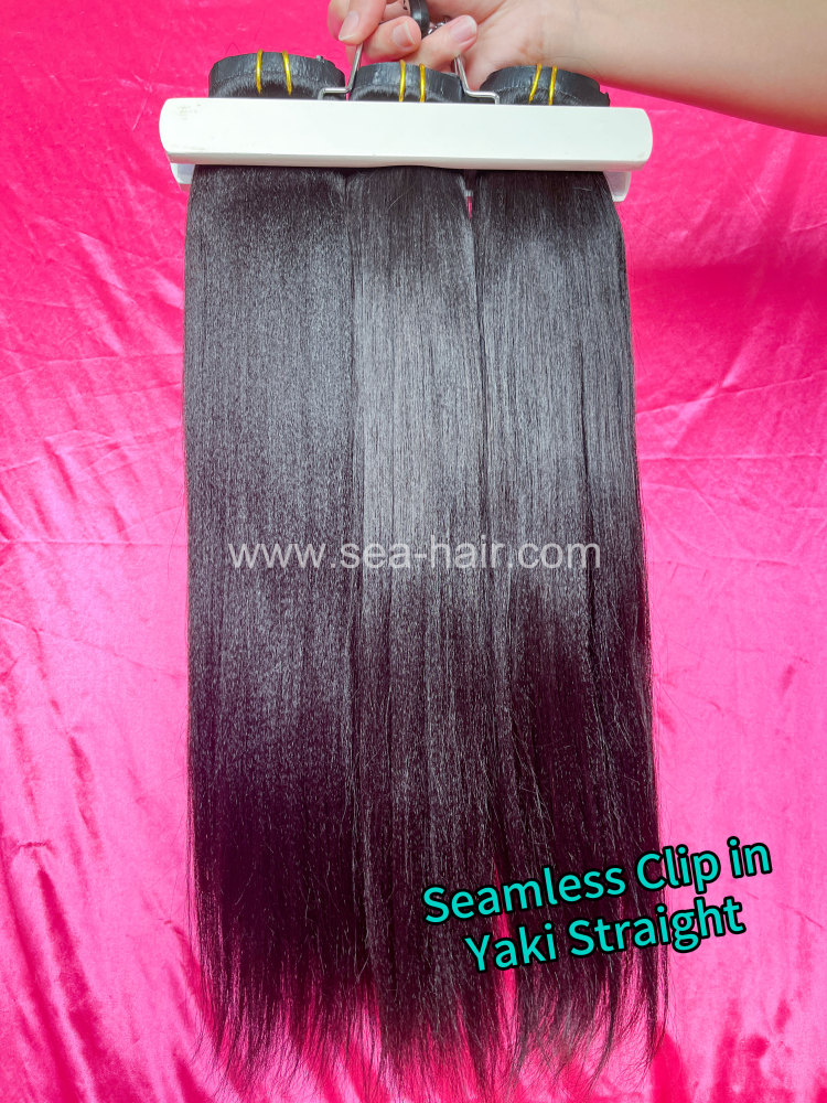SEA Hair Seamless Clip-In Yaki Straight Hair Extensions 7Pcs/Set Single/3/4 Bundles Deals