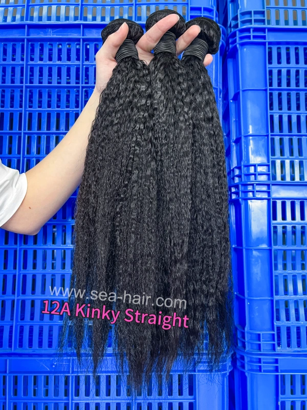 SEA Hair Kinky Straight 1/3/4 Bundles 12a Mink Hair Deal