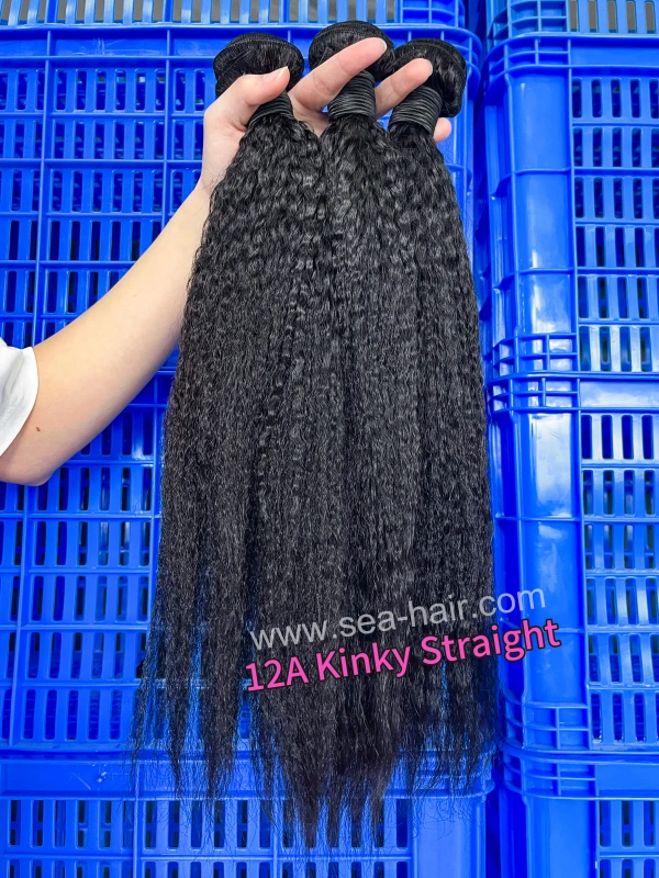 SEA Hair Kinky Straight 1/3/4 Bundles 12a Mink Hair Deal