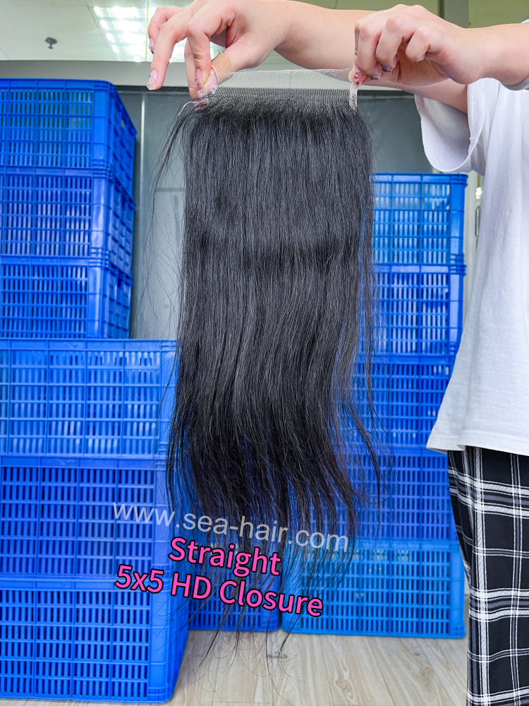 SEA Hair 15A Virgin Straight Hair 4x4/5x5/6x6/13x4/13x6 HD & Transparent Closure/Frontal