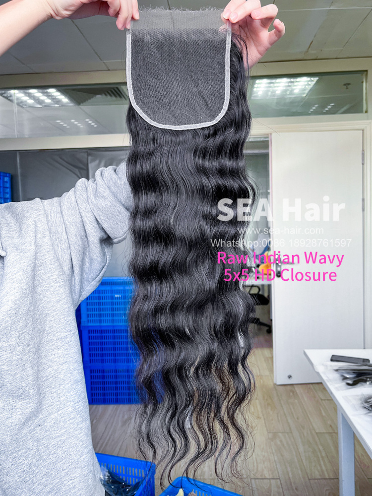 Raw Southeast Asian Indian Wavy 5X5/13X4 Lace Closure/Frontal Sea Hair