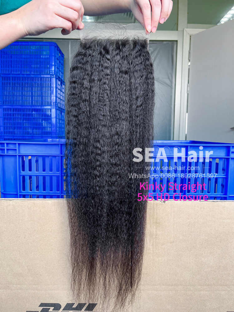 SEA Hair 15A Virgin Hair Kinky Straight 4x4/5x5/6x6/13x4/13x6 HD & Transparent Closure/Frontal