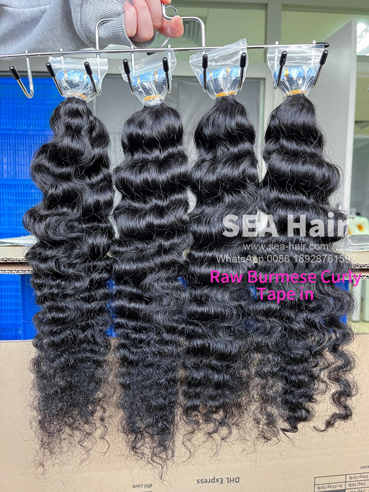 Raw Southeast Asian Burmese Curly SEA Hair Tape In 1/3/4 Packs 20/60/80 Pcs Deal