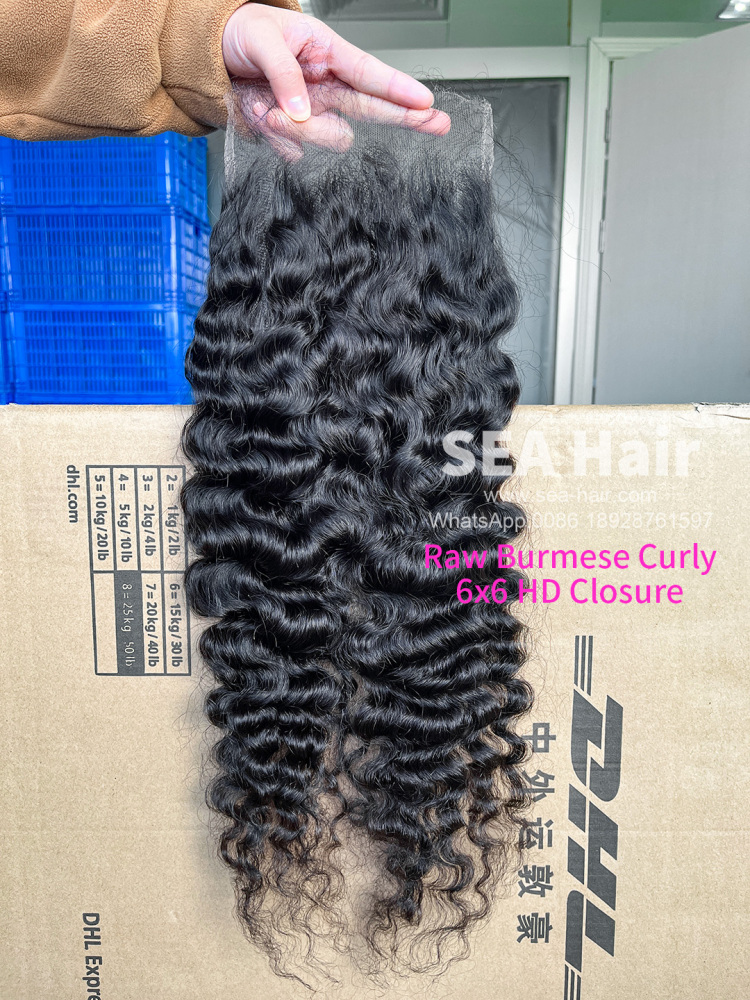 SEA  Burmese Curly Hair 4x4/5X5/6x6/13X4/13x6 HD And Transparent Lace Closure/Frontal