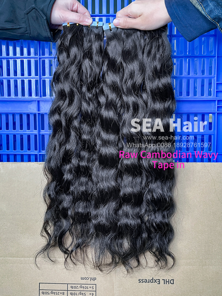 SEA Cambodian Wavy Raw Hair Tape In 1/3/4 Packs 20/60/80 Pcs Deal