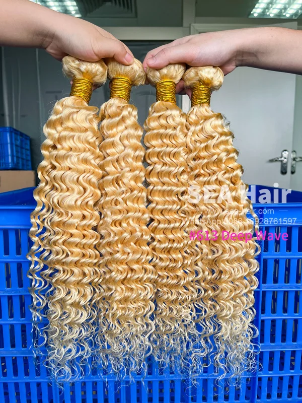 SEA Hair #613 Blonde Deep Wave Virgin Hair 1/3/4 Bundles Deal