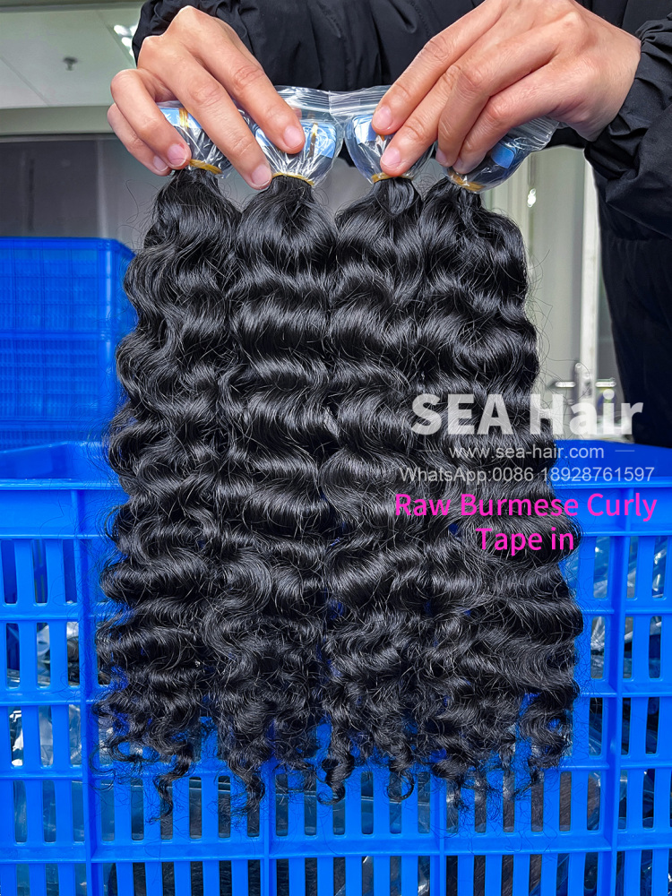 Raw Southeast Asian Burmese Curly SEA Hair Tape In 1/3/4 Packs 20/60/80 Pcs Deal