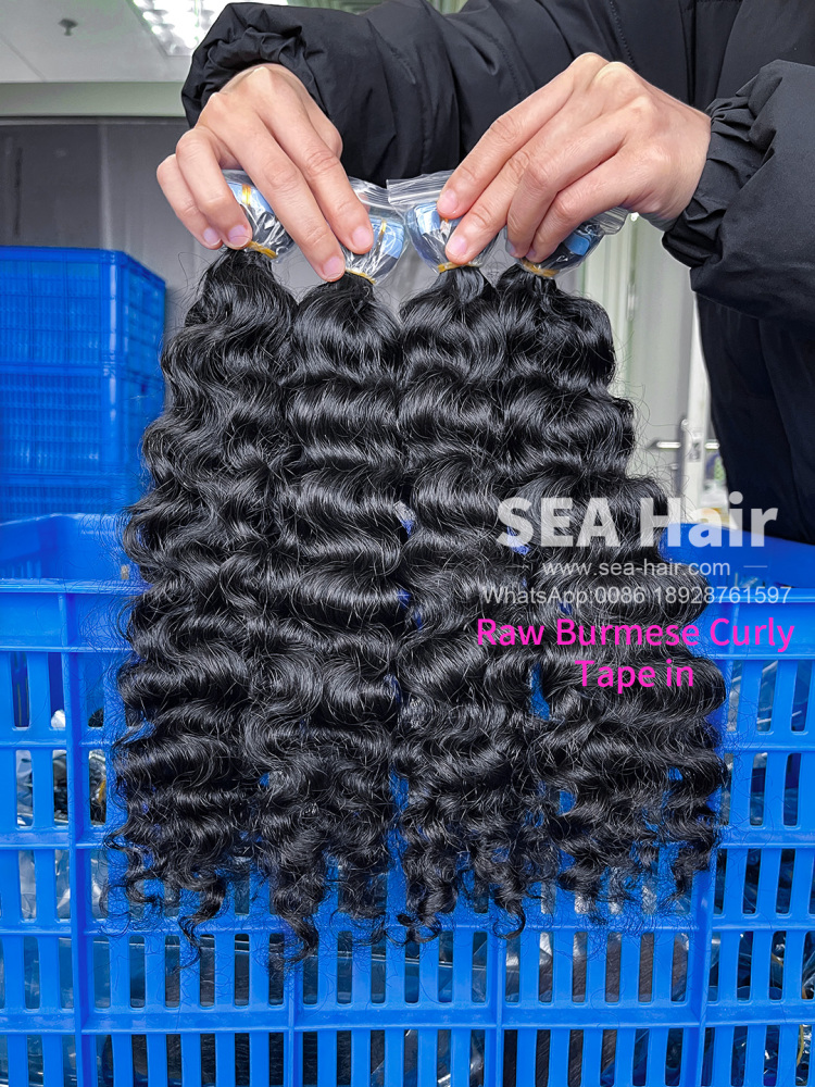 Raw Southeast Asian Burmese Curly SEA Hair Tape In 1/3/4 Packs 20/60/80 Pcs Deal