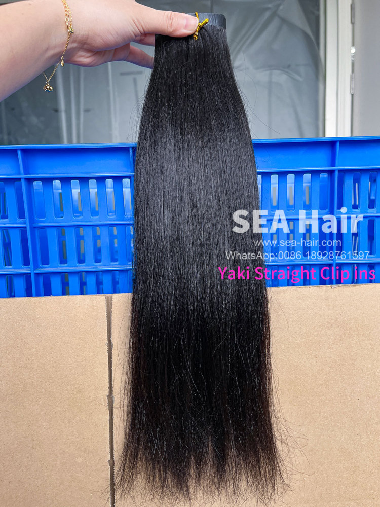 SEA Hair Seamless Clip-In Yaki Straight Hair Extensions 1/3/4 Packs 6/18/24Pcs Deal