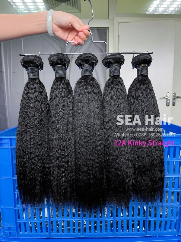 SEA Hair Kinky Straight 1/3/4 Bundles 12a Mink Hair Deal