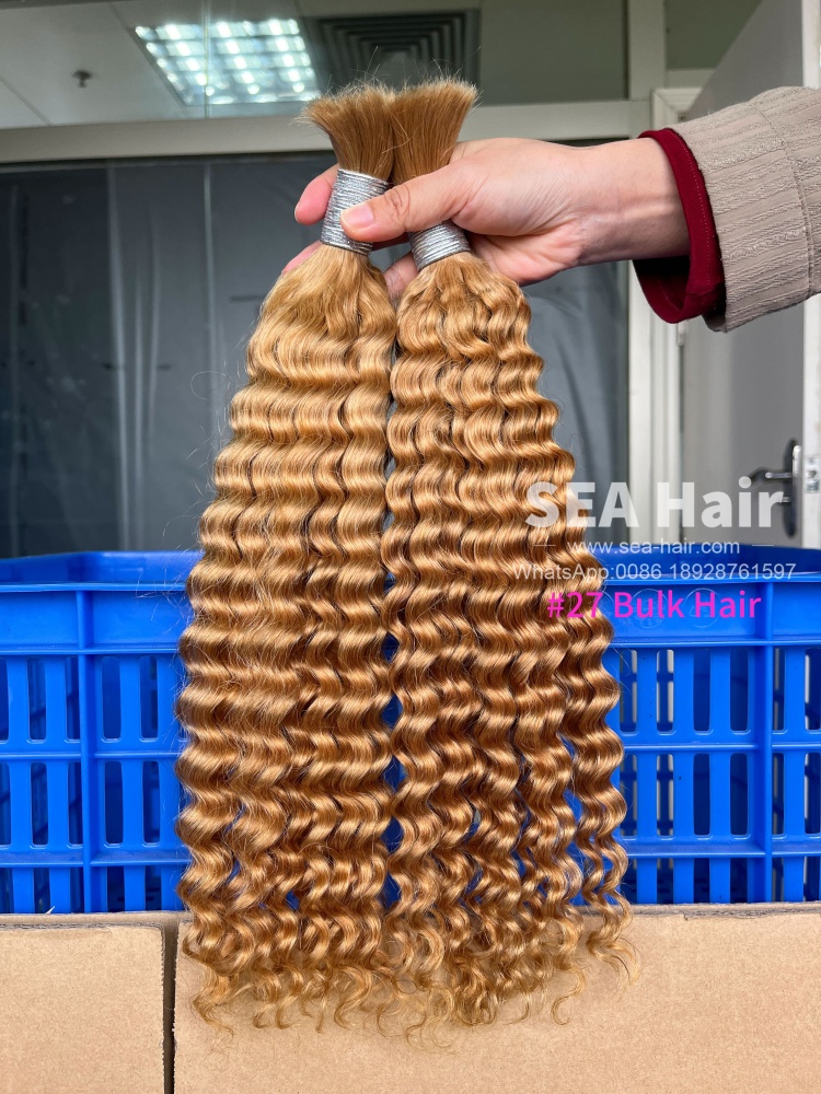 Sea Hair #27 Color Deep Wave No Weft Bulk Hair for Braiding 1/3/4 Packs Deal