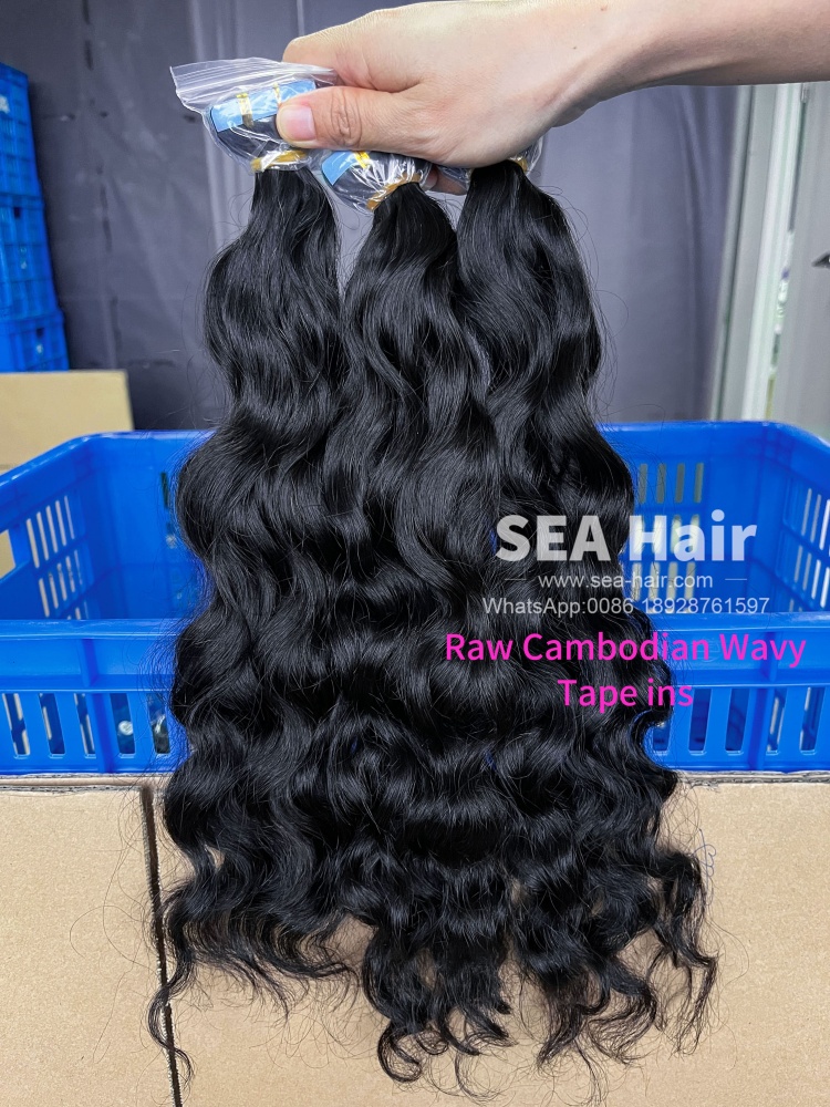 SEA Cambodian Wavy Raw Hair Tape In 1/3/4 Packs 20/60/80 Pcs Deal
