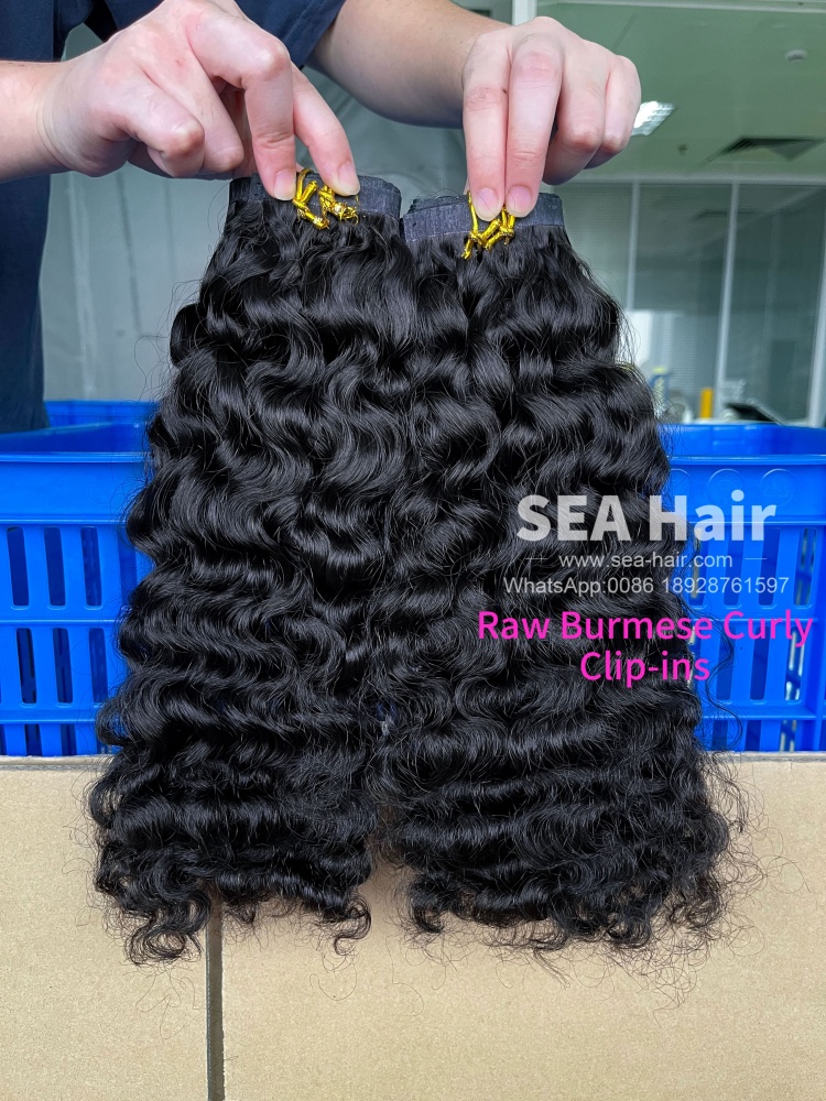SEA Hair Burmese Curly Seamless Clip-In Raw Hair Extensions 1/3/4 Packs 6/18/24Pcs Deal