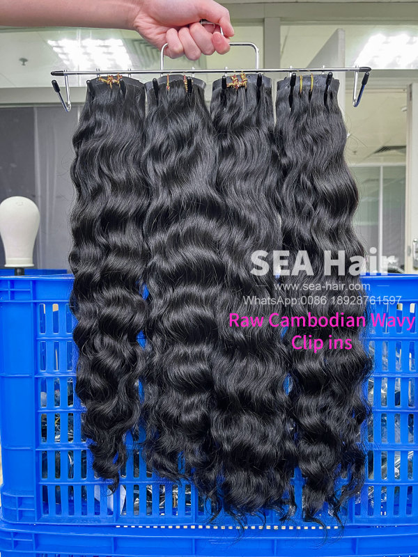 SEA Hair Cambodian Wavy Seamless Clip-In Raw Hair Extensions 1/3/4 Packs 6/18/24Pcs Deal