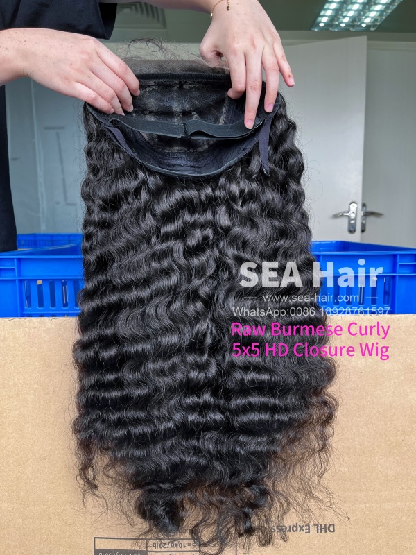 Raw SEA Hair Burmese Curly 4x4/5x5/6x6/13x4/13x6 HD And Transparent Wig
