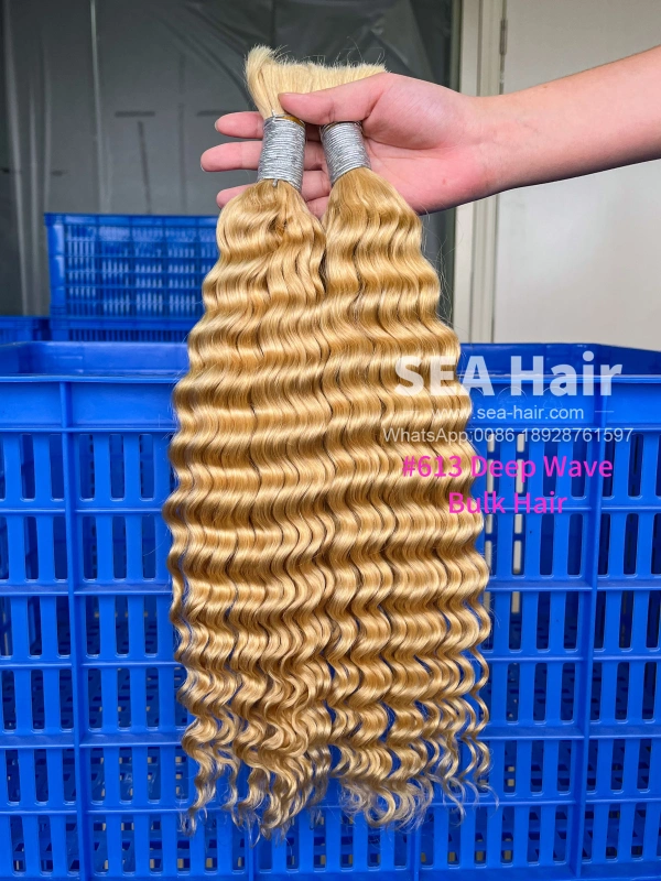Sea Hair ##613 Color Deep Wave No Weft Bulk Hair for Braiding 1/3/4 Packs Deal