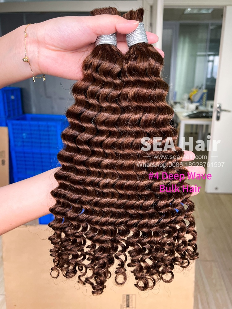 Sea Hair #4 Color Deep Wave No Weft Bulk Hair for Braiding 1/3/4 Packs Deal