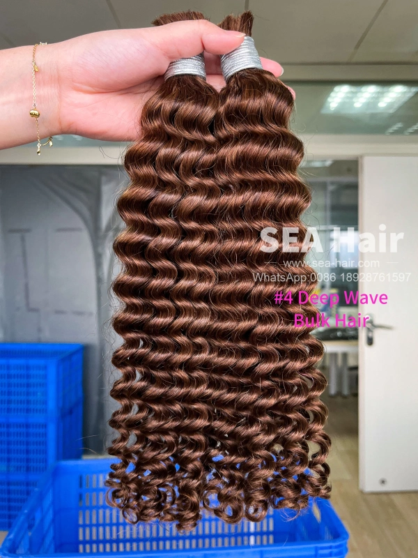 Sea Hair #4 Color Deep Wave No Weft Bulk Hair for Braiding 1/3/4 Packs Deal