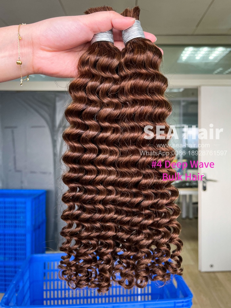 Sea Hair #4 Color Deep Wave No Weft Bulk Hair for Braiding 1/3/4 Packs Deal