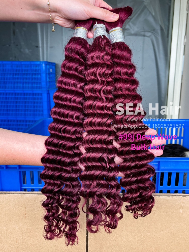 Sea Hair #99J Color Deep Wave No Weft Bulk Hair for Braiding 1/3/4 Packs Deal
