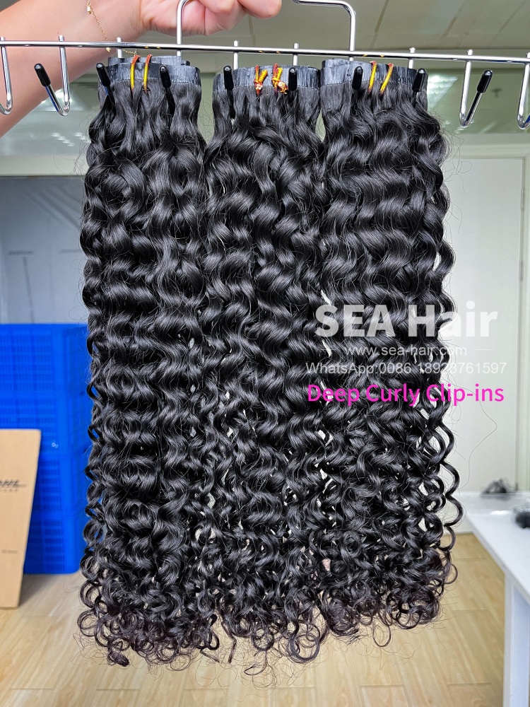 SEA Hair Seamless Clip-In Hair Deep Curly Extensions 1/3/4 Packs 6/18/24Pcs Deal