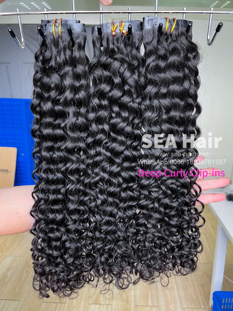 SEA Hair Seamless Clip-In Hair Deep Curly Extensions 1/3/4 Packs 6/18/24Pcs Deal