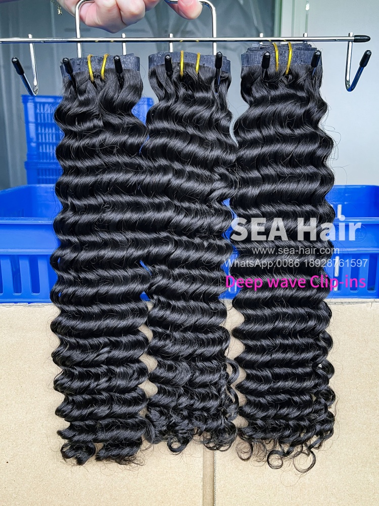 SEA Hair Seamless Clip-In Hair Deep Wave Extensions 1/3/4 Packs 6/18/24Pcs Deal
