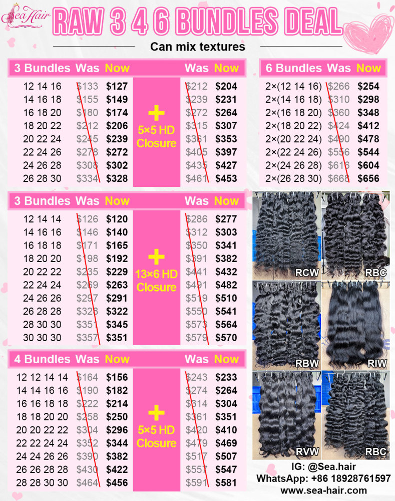 Southeast Asia Raw Hair 3-6 Bundles Deal Mix Textures