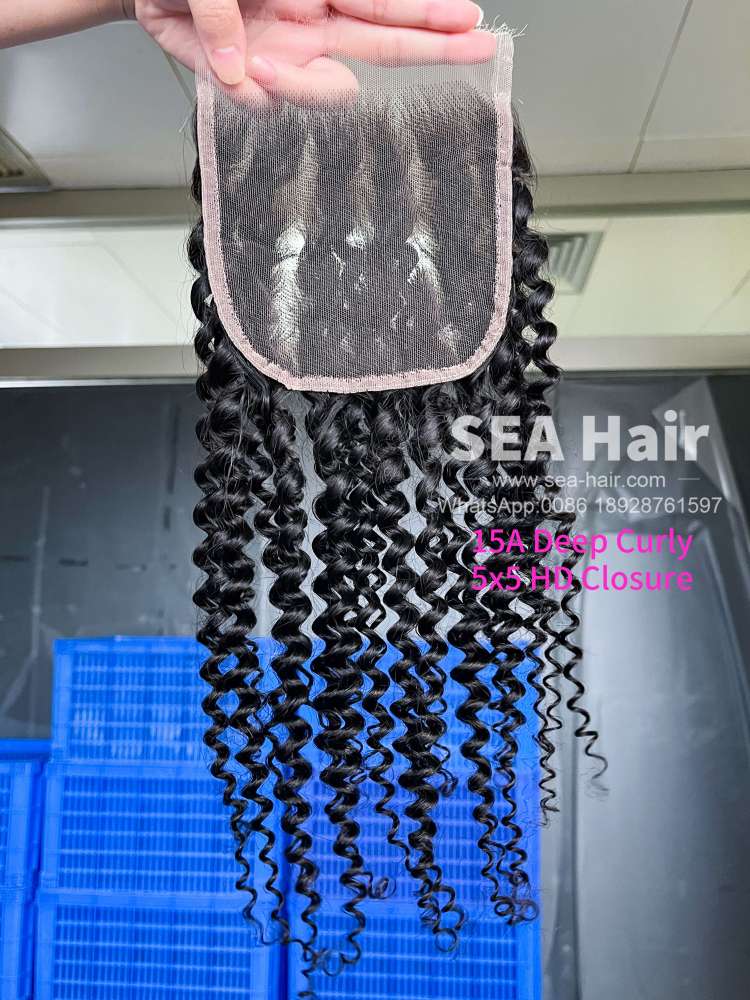 SEA Hair 15A Virgin Hair Deep Curly 4x4/5x5/6x6/13x4/13x6 HD & Transparent Closure/Frontal