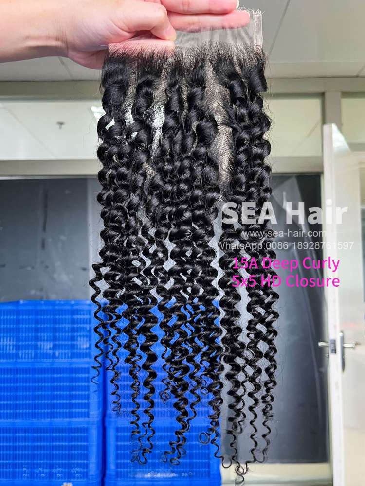 SEA Hair 15A Virgin Hair Deep Curly 4x4/5x5/6x6/13x4/13x6 HD & Transparent Closure/Frontal