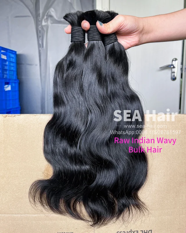 Sea Hair Raw Indian Wavy Hair No Weft Hair Bulk 1/3/4 Packs Deal