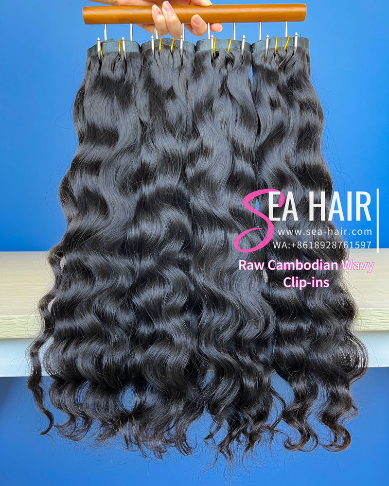 SEA Hair Cambodian Wavy Seamless Clip-In Raw Hair Extensions 1/3/4 Packs 6/18/24Pcs Deal
