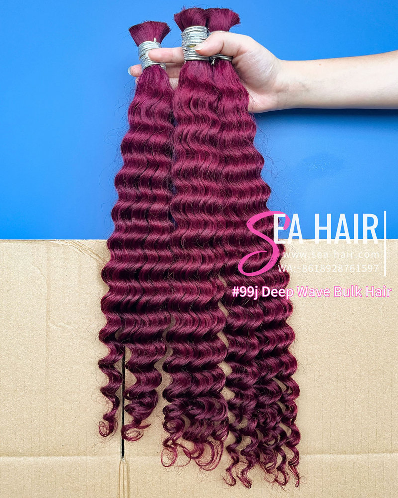 Sea Hair #99J Color Deep Wave No Weft Bulk Hair for Braiding 1/3/4 Packs Deal