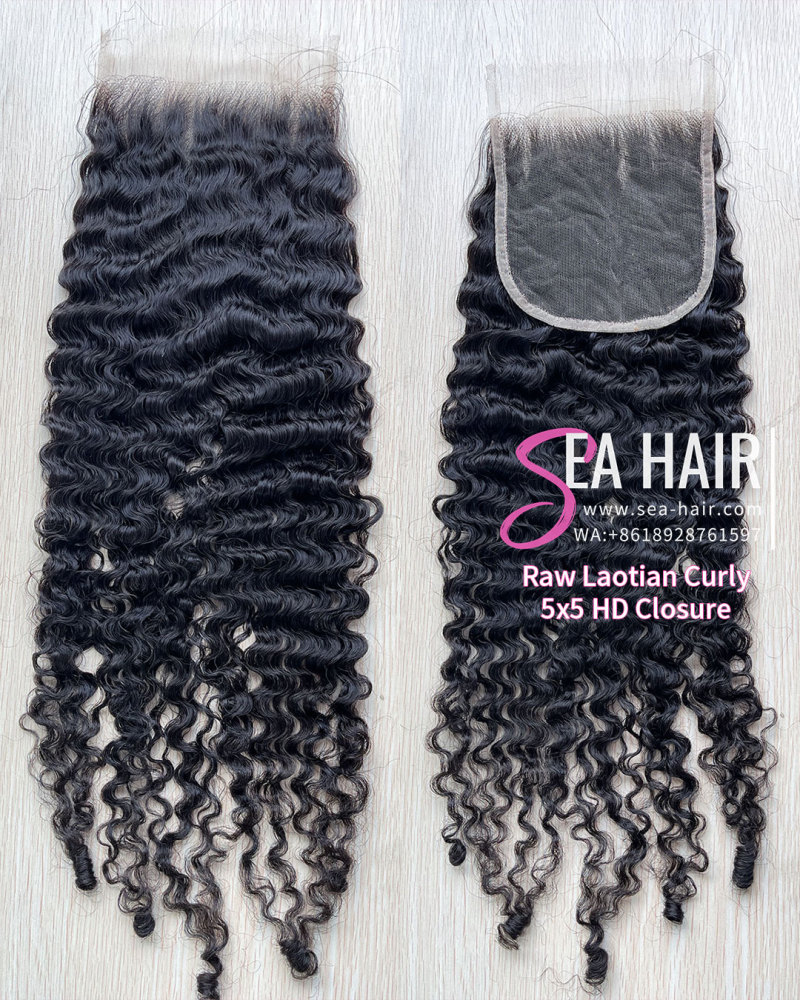 Raw Sea Hair Laotian Curly 4x4/5X5/6x6/13X4/13x6 Lace Closure/Frontal